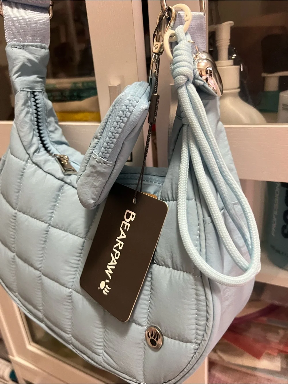 BearPaw Quilted Puffer Shoulder Bag with Detachable Pouch Sterling Blue NWT